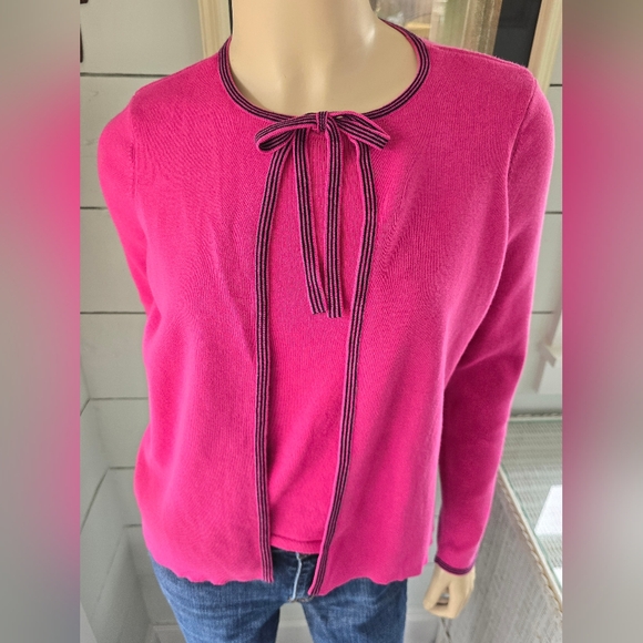 Emma James Pink Attached Cardigan Bow Tie Sweater Top Women's Petite Small - Picture 2 of 8